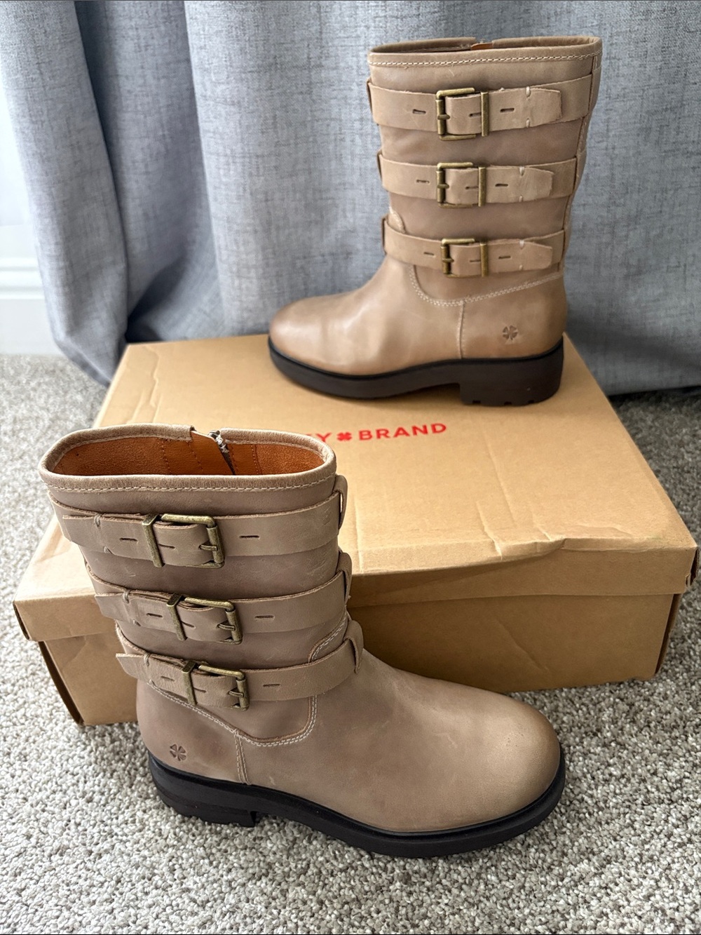 Lucky Brand zip up Triple Buckle Mid-Calf Boots BRAND NEW in box